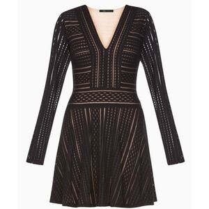 BCBGMAXAZRIA Women's Kinley Long-Sleeve V-Neck A-Line Dress (Black, Size:L, NWT)